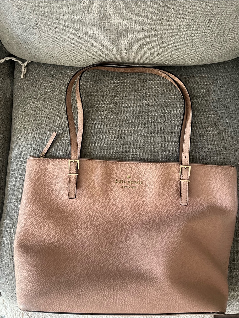 kate spade Pink Pebbled Leather Tote with Gold Logo - Picture 2 of 4